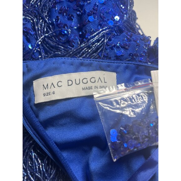 Mac Duggal Sequined Mini Dress NEW Cobalt Blue One Shoulder Fringe Hem Size 6 - Picture 8 of 13